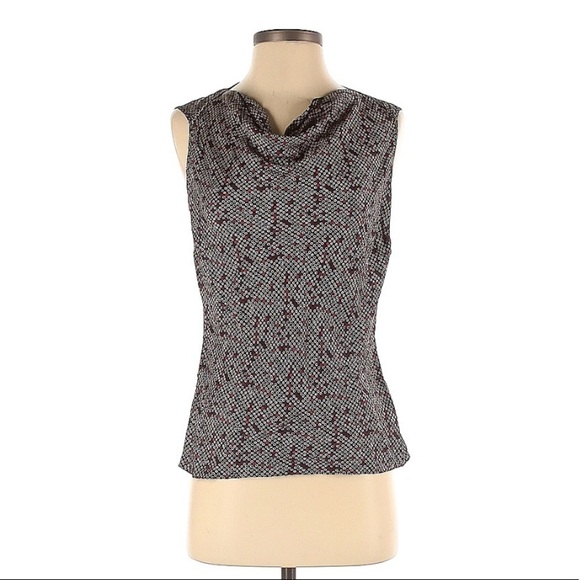 I.E. Red/Black Abstract Pattern Sleeveless Draped Cowl Neck 100% Silk Blouse - Picture 1 of 6